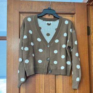 Blu Pepper Brown Cardigan with White Polka Dots